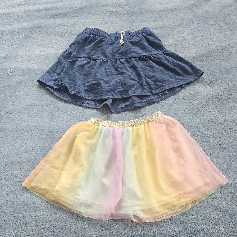 Kids Rainbow Tulle Skirt and Blue Ruffle Shorts Set